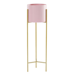 SOGA 2 Layer 60cm Gold Metal Plant Stand with Pink Flower Pot Holder Corner Shelving Rack Indoor Display