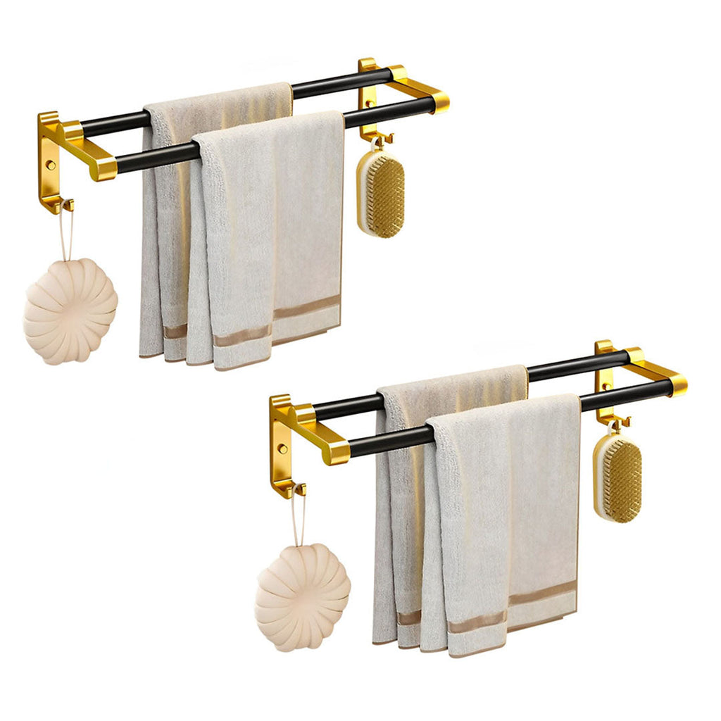 SOGA 2X 61cm Wall-Mounted Double Pole Towel Holder Bathroom Organiser Rail Hanger with Hooks $ 107.90