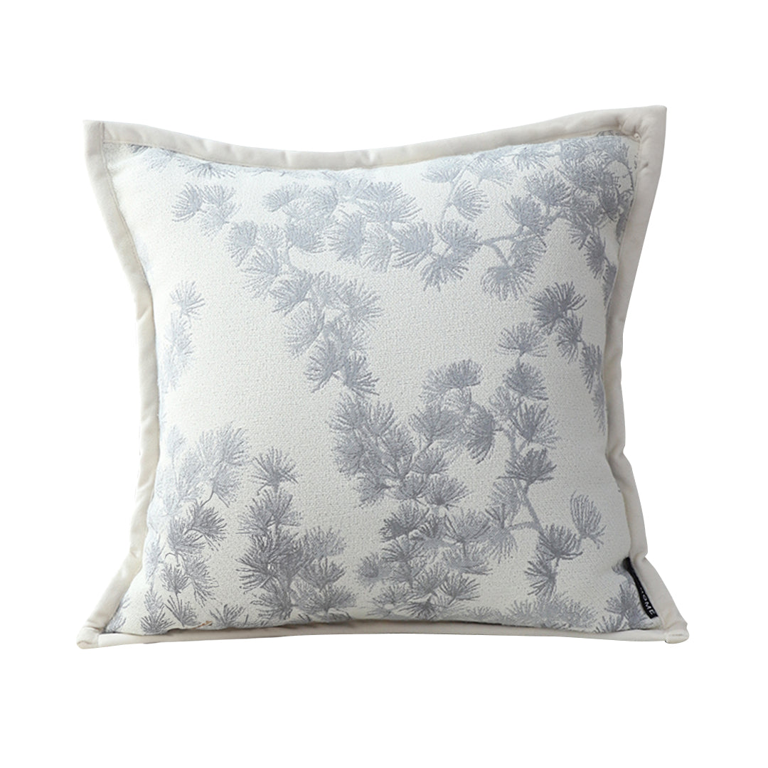 SOGA 45cm Throw Pillow Cream White Wide Border with Branch and Pine Needle Design Pattern Home Decor $ 47.90