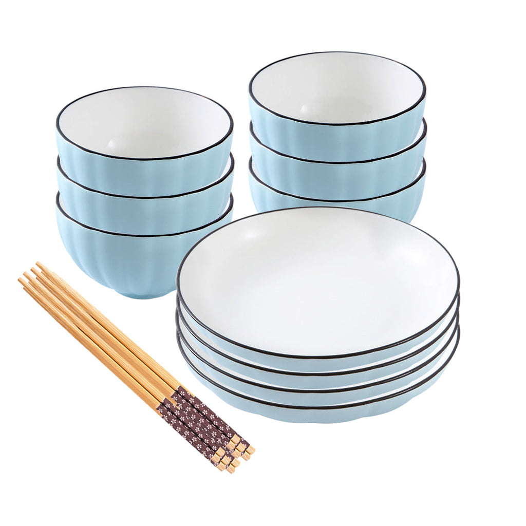 SOGA Blue Japanese Style Ceramic Dinnerware Crockery Soup Bowl Plate Server Kitchen Home Decor Set of 10 $ 72.50