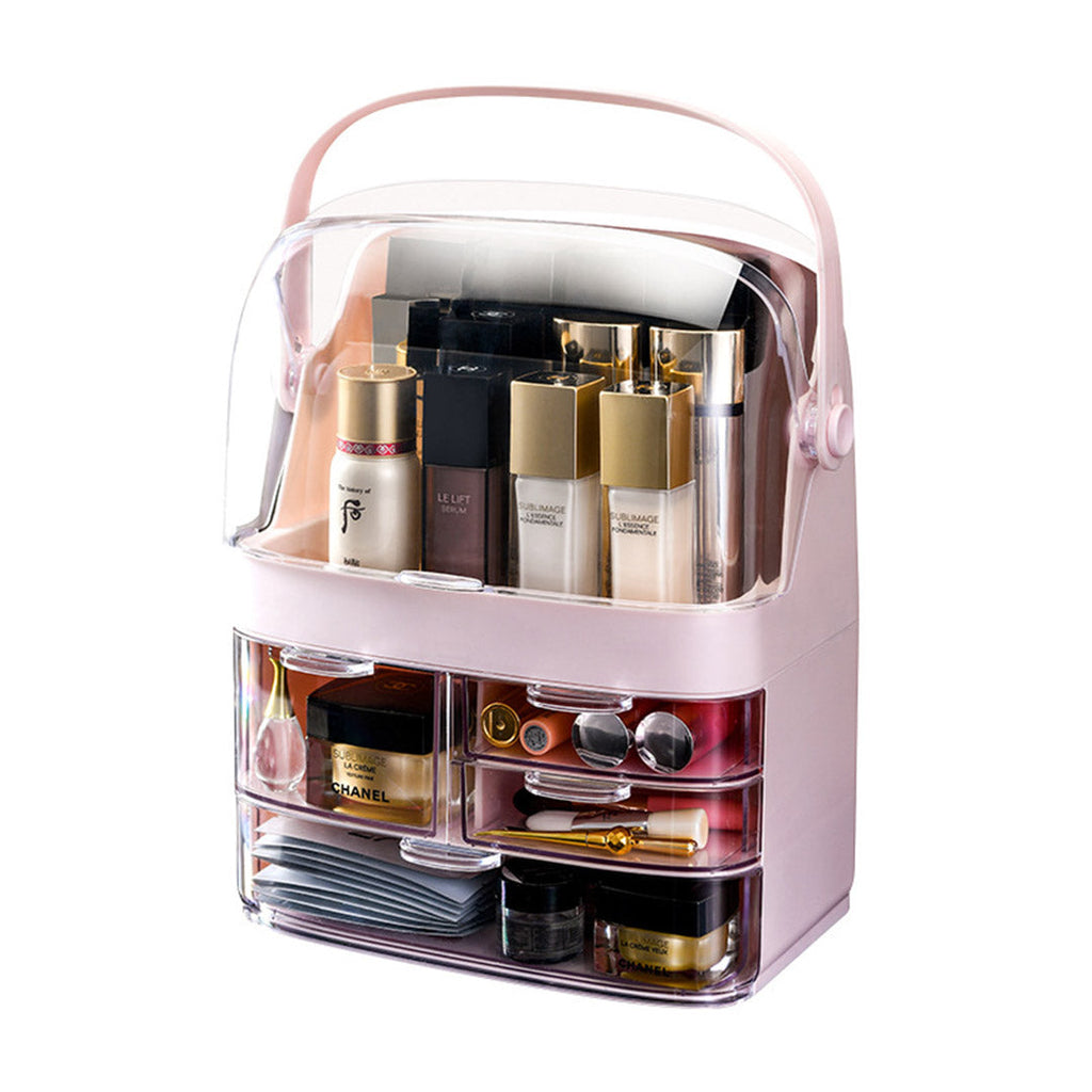 SOGA 3 Tier Pink Countertop Makeup Cosmetic Storage Organiser Skincare Holder Jewelry Storage Box with Handle $ 66.90
