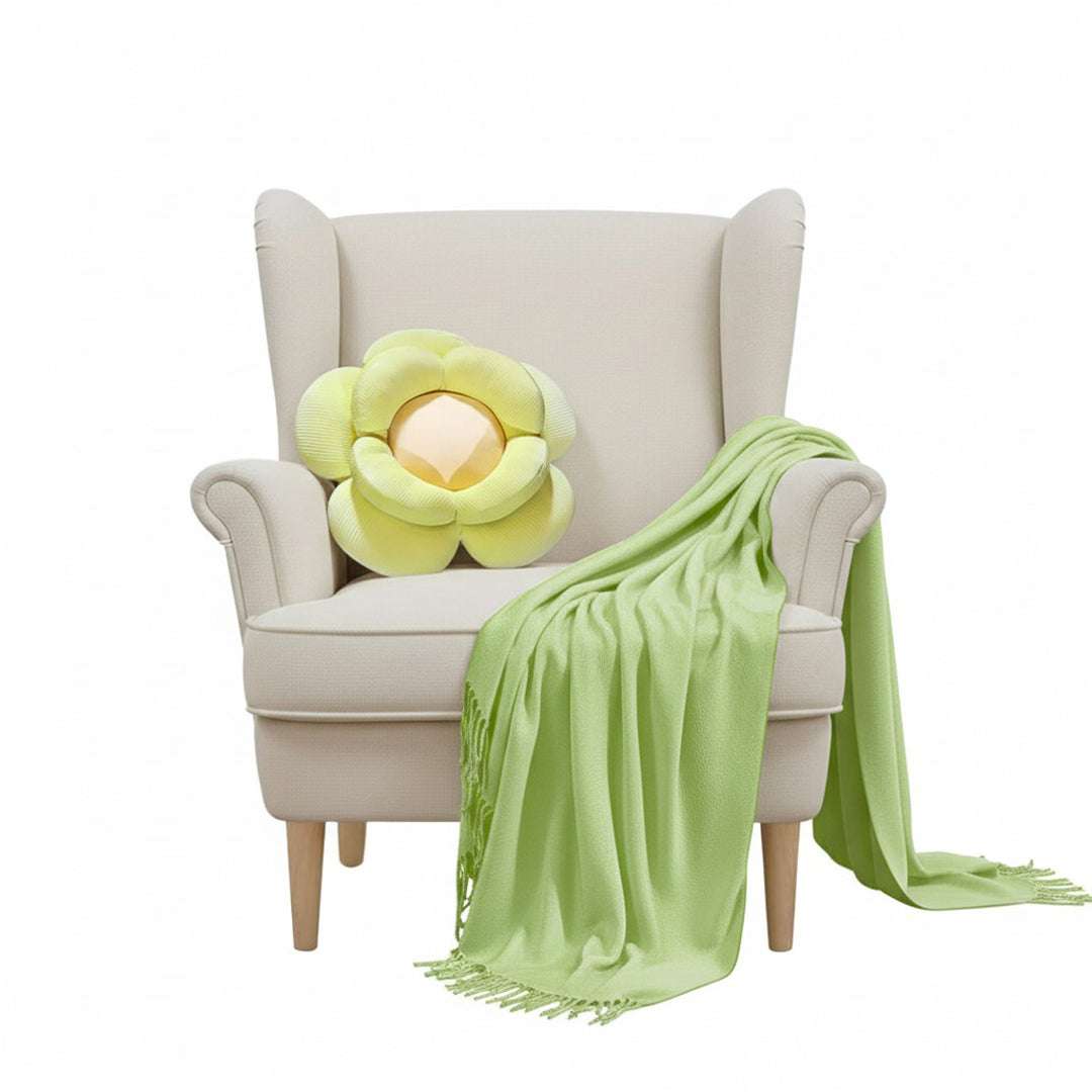 SOGA Home & Living Bundle – Green Double Flower Cushion & Acrylic Knitted Throw Blanket $ 156