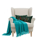 SOGA Christmas Bundle C – 2 Dark Green Christmas Forest Lumbar Pillow & Teal Knitted Throw Blanket