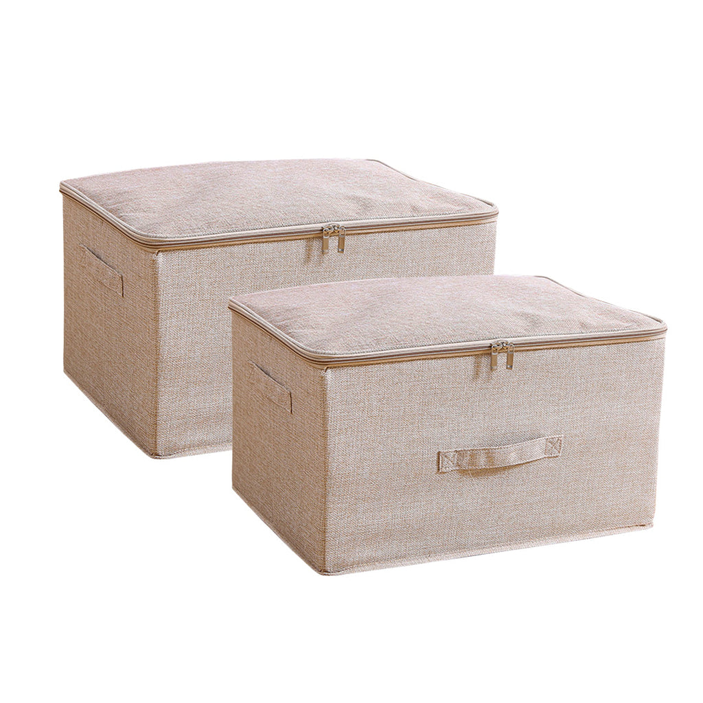 SOGA 2X Beige Large Portable Double Zipper Storage Box Moisture Proof Clothes Basket Foldable Home Organiser $ 65.50