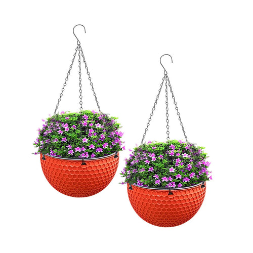 SOGA 2X Red Large Hanging Resin Flower Pot Self Watering Basket Planter $ 79.90