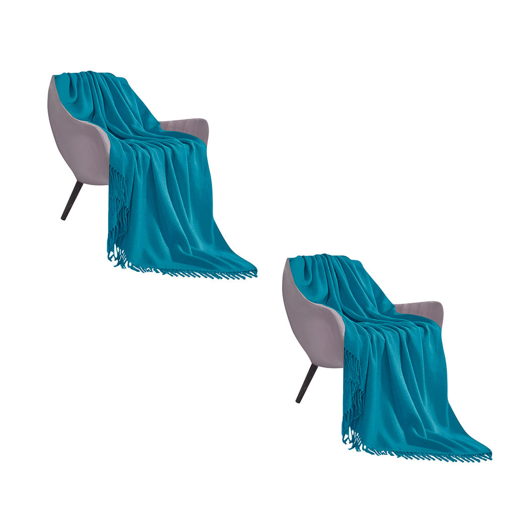 SOGA 2X Blue Acrylic Knitted Throw Blanket Solid Fringed Warm Cozy Woven Cover Couch Bed Sofa Home Decor $ 151.50