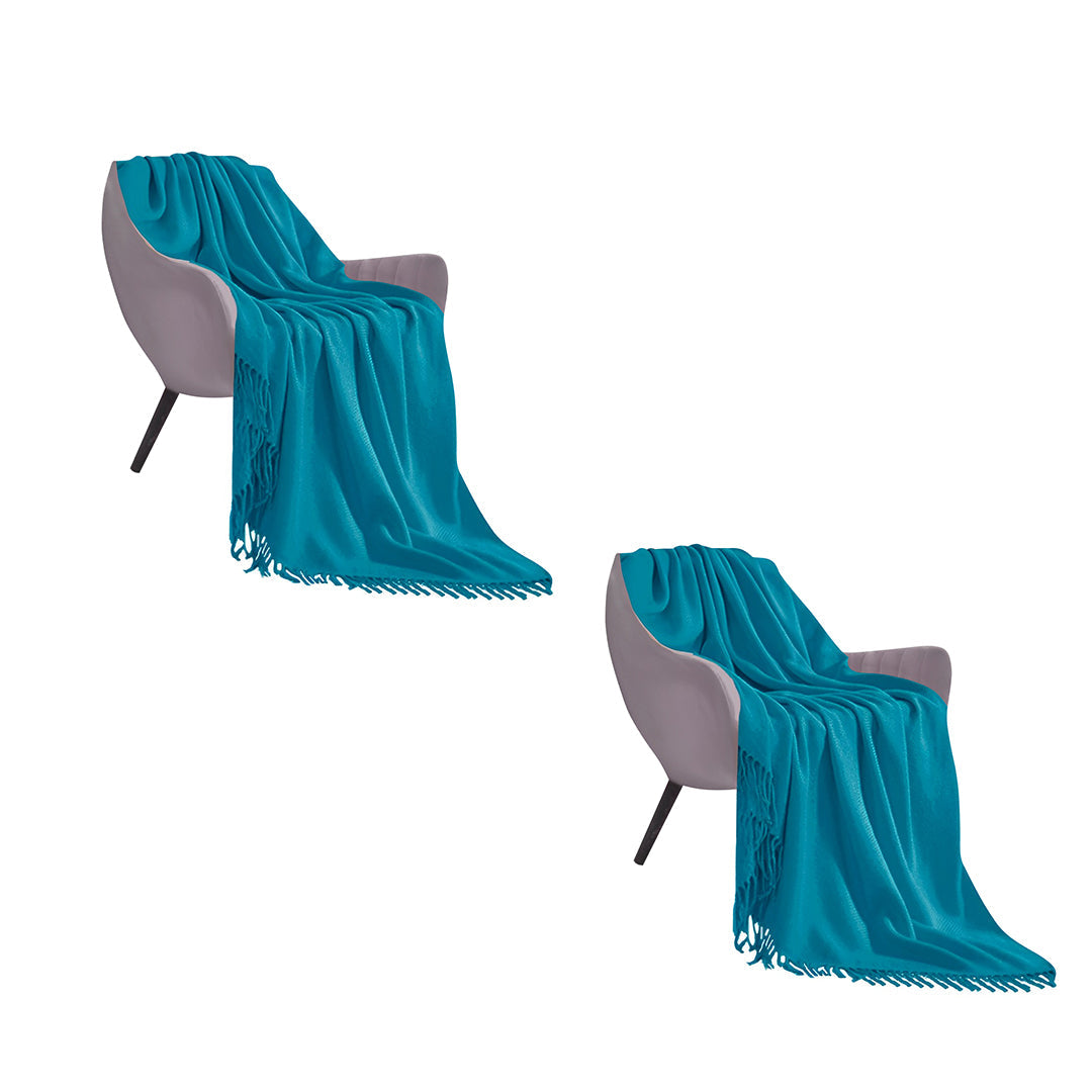 SOGA 2X Blue Acrylic Knitted Throw Blanket Solid Fringed Warm Cozy Woven Cover Couch Bed Sofa Home Decor $ 151.50