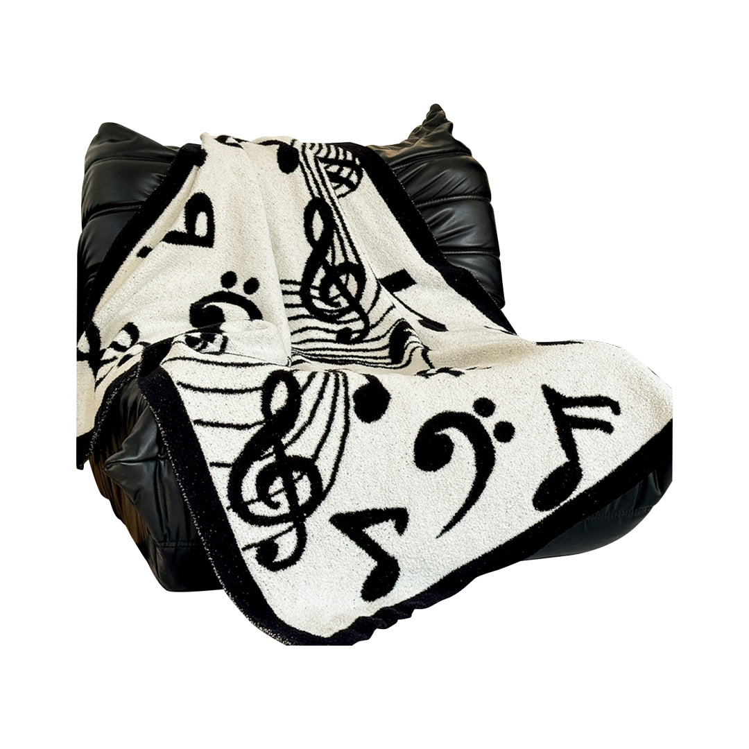 SOGA 130x160cm Throw Blanket Black and White Musical Note Half Fleece Soft Cozy for Music Lovers Stylish $ 111.50