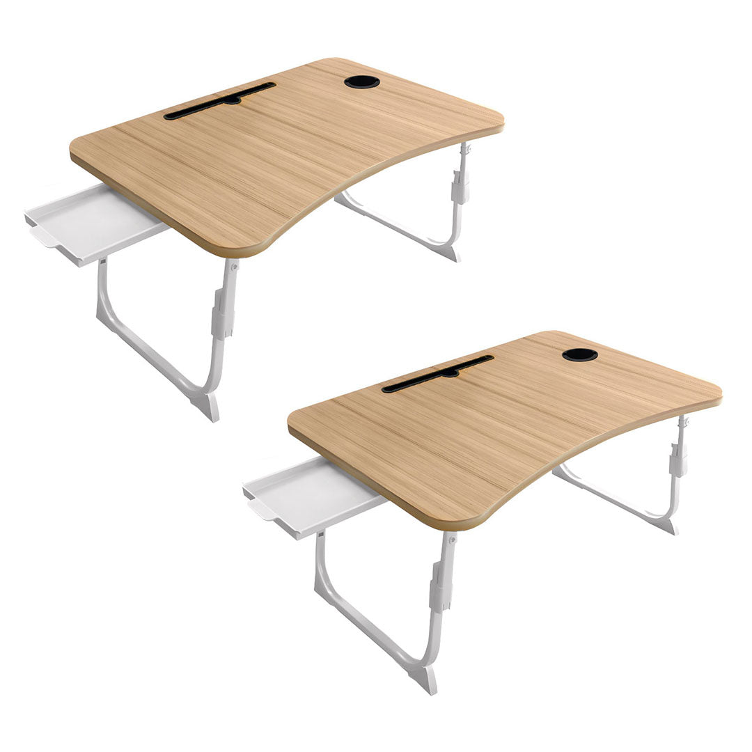 SOGA 2X Oak Portable Bed Table Adjustable Folding Mini Desk Stand With Cup-Holder Home Decor $ 122.90