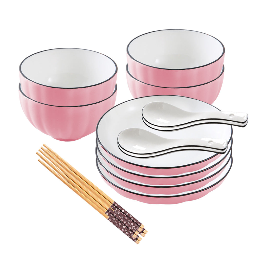 SOGA Pink Japanese Style Ceramic Dinnerware Crockery Soup Bowl Plate Server Kitchen Home Decor Set of 8 $ 66.90