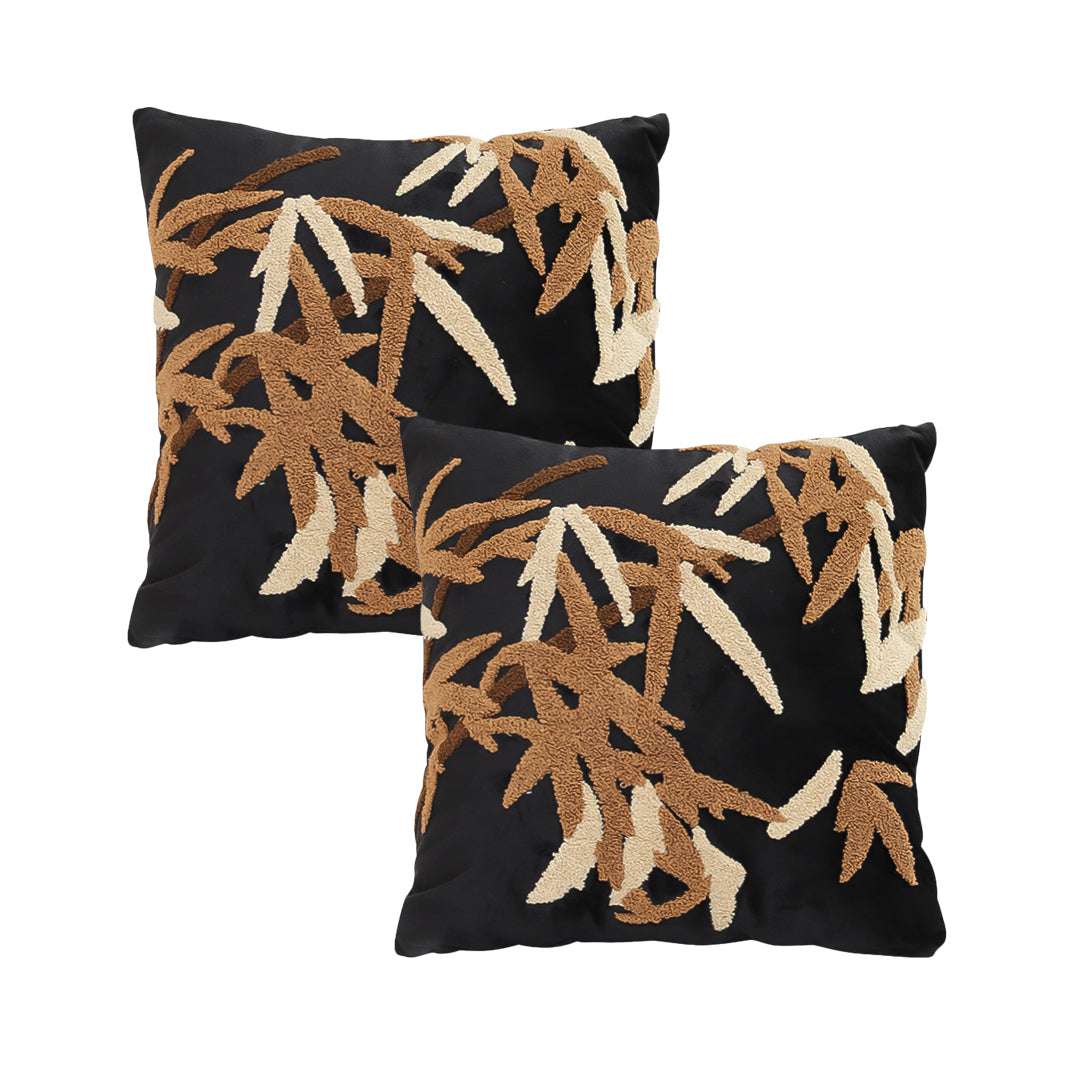 SOGA 2X 45cm Black Brown Bamboo Leaf Botanical Embroidered Throw Pillow $ 118