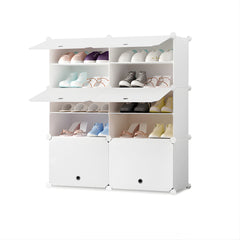 SOGA 5 Tier 2 Column White Shoe Rack Organizer Sneaker Footwear Storage Stackable Stand Cabinet Portable Wardrobe with Cover