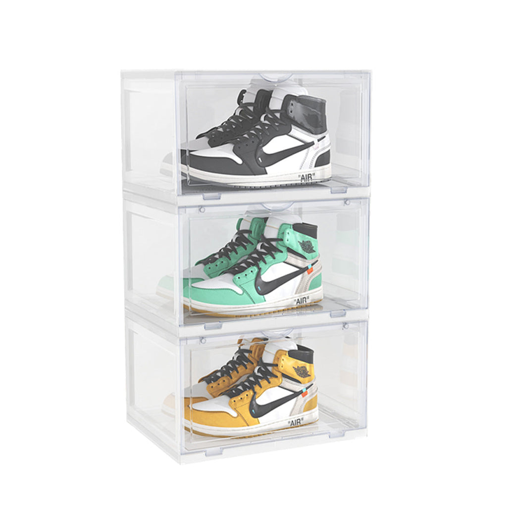 SOGA 3 Tier Transparent Portable Shoe Organiser Sneaker Footwear Folding Plastic Bin Stackable Storage Box with Magnetic Door $ 91.50
