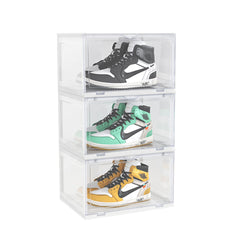 SOGA 3 Tier Transparent Portable Shoe Organiser Sneaker Footwear Folding Plastic Bin Stackable Storage Box with Magnetic Door