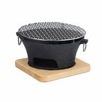 SOGA Small Cast Iron Round Stove Charcoal Table Net Grill Japanese Style BBQ Picnic Camping with Wooden Board
