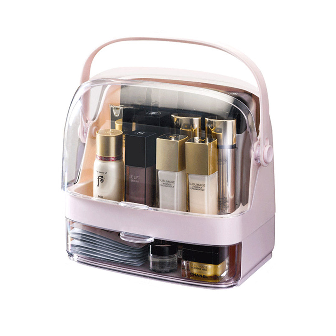 SOGA 2 Tier Pink Countertop Makeup Cosmetic Storage Organiser Skincare Holder Jewelry Storage Box with Handle $ 52.50