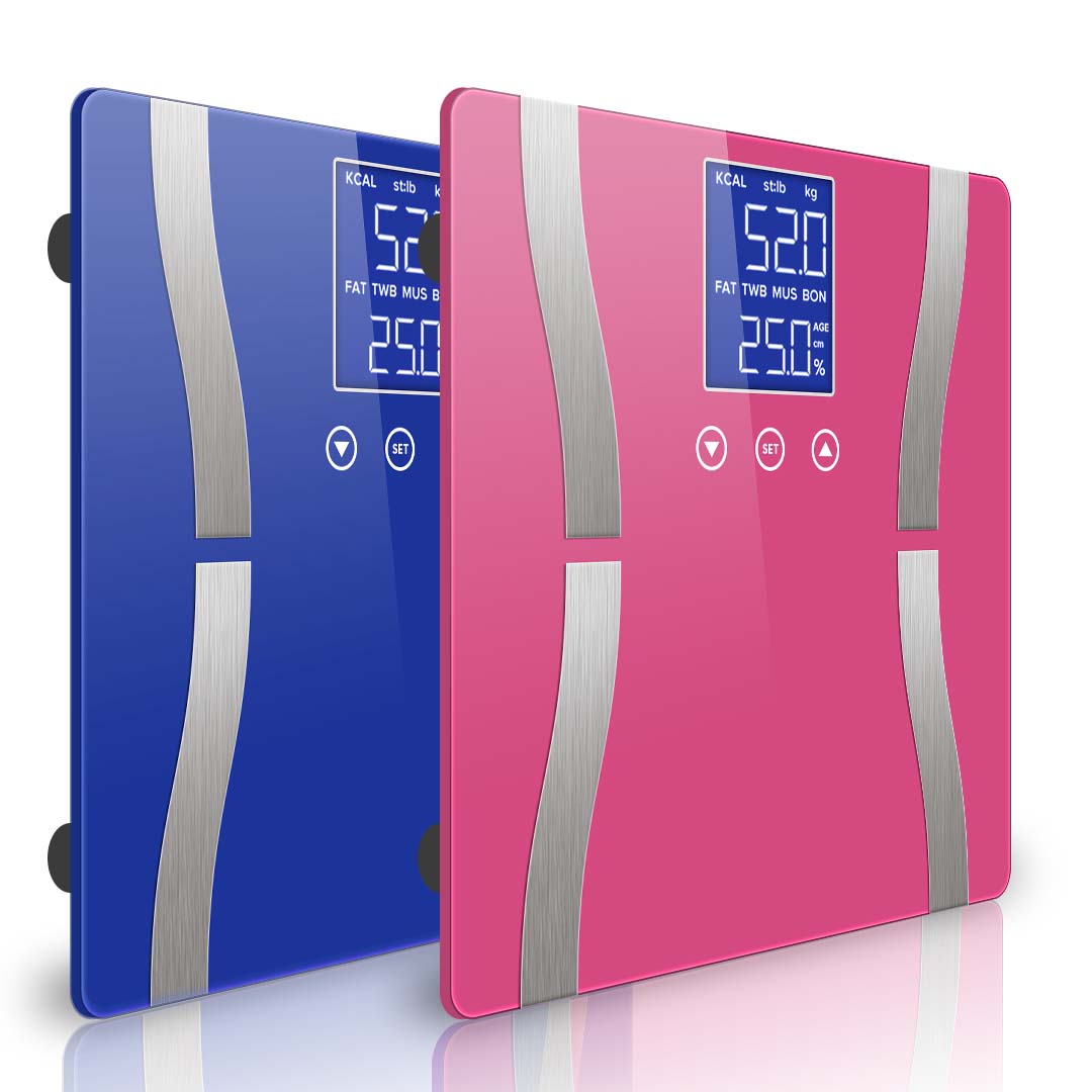 SOGA 2X Glass LCD Digital Body Fat Scale Bathroom Electronic Gym Water Weighing Scales Blue/Pink $ 64.90