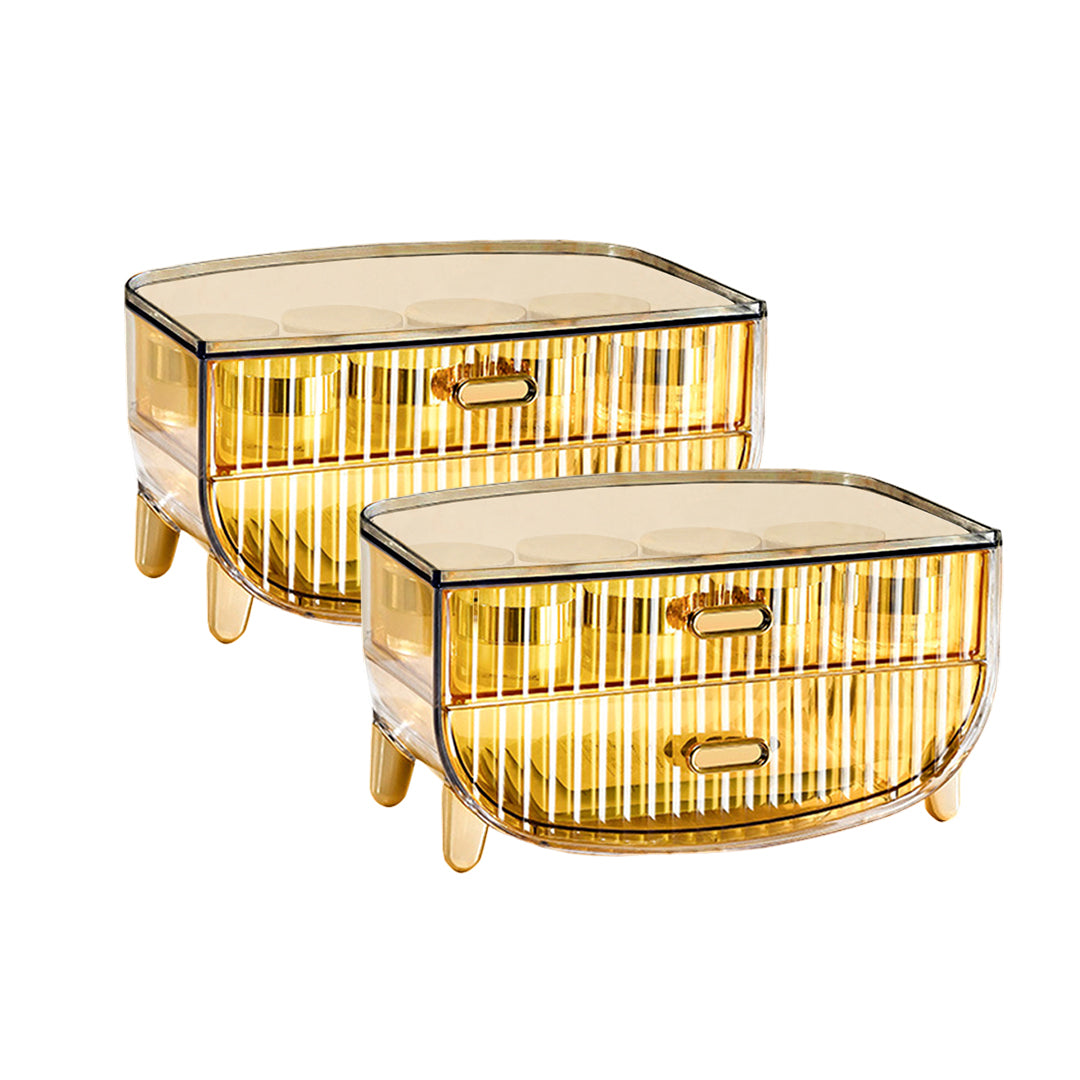 SOGA 2X 2 Tier Golden Yellow Multifunctional Countertop Cosmetic Storage Makeup Skincare Holder Jewelry Cabinet Bathroom Desk Drawer Vanity Organiser $ 97.50