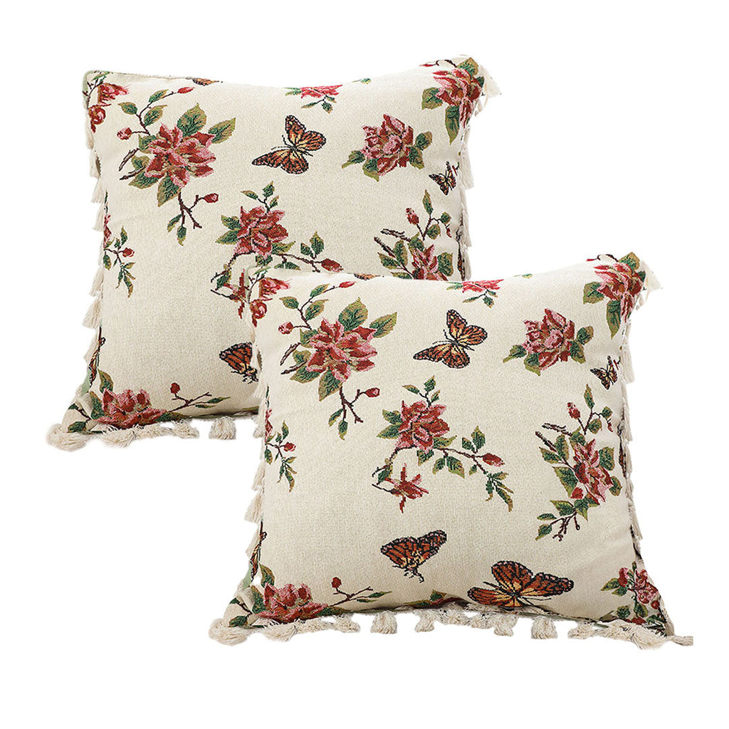 SOGA 2X 45cm Creamy White French Vintage Butterfly Loves Flowers Tassel Throw Pillow $ 107.90