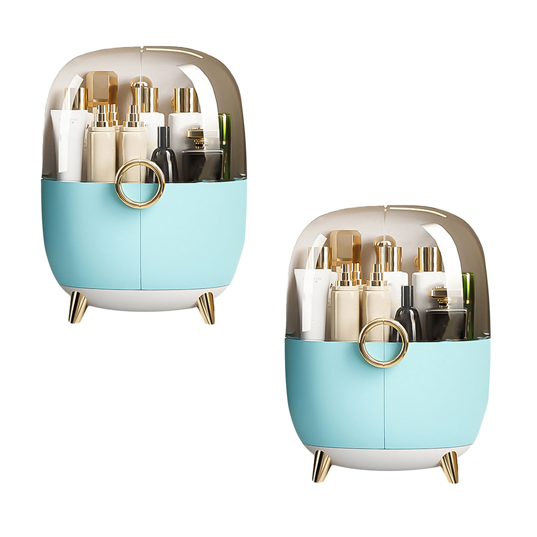 SOGA 2X Blue Transparent Countertop Makeup Organiser Cosmetic Storage Waterproof Dustproof Bathroom Skincare Holder with Lid $ 129.50