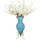 SOGA 67cm Blue Glass Tall Floor Vase with 10pcs White Artificial Fake Flower Set $ 488.90