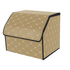 SOGA Leather Car Boot Collapsible Foldable Trunk Cargo Organizer Portable Storage Box Beige/Gold Stitch Small $ 38.90
