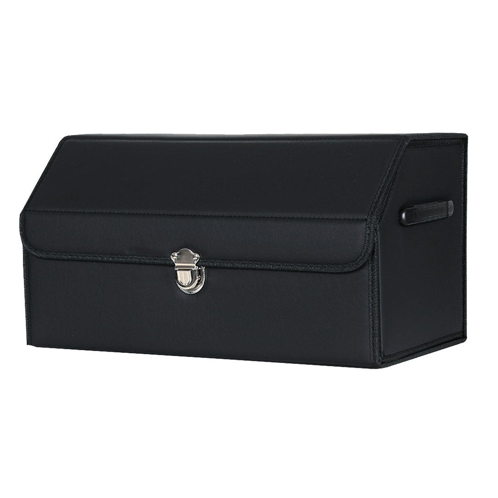 SOGA Leather Car Boot Collapsible Foldable Trunk Cargo Organizer Portable Storage Box With Lock Black Medium $ 55.50