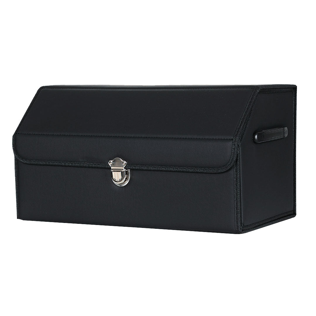 SOGA Leather Car Boot Collapsible Foldable Trunk Cargo Organizer Portable Storage Box With Lock Black Medium $ 55.50