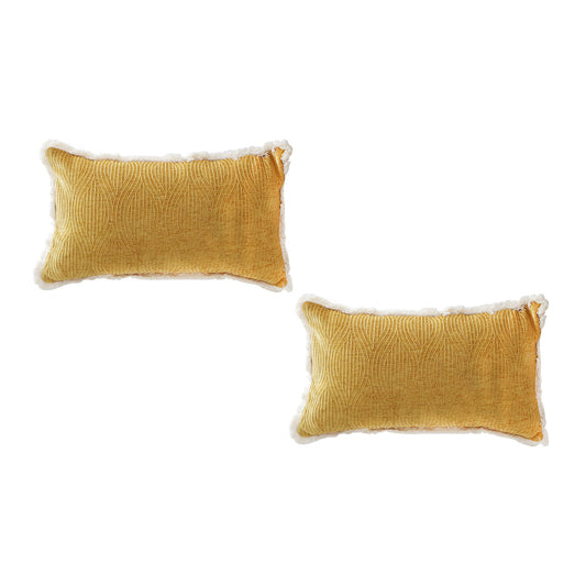 SOGA 2X 35cm Throw Pillow Turmeric Yellow Aesthetic Chenille Texture for Home Decor $ 129.50