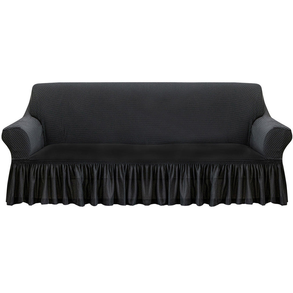 SOGA 4-Seater Dark Grey Sofa Cover with Ruffled Skirt Couch Protector High Stretch Lounge Slipcover Home Decor $ 111.50