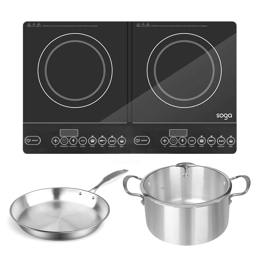 SOGA Dual Burners Cooktop Stove 30cm Stainless Steel Induction Casserole and 30cm Fry Pan $ 380.50