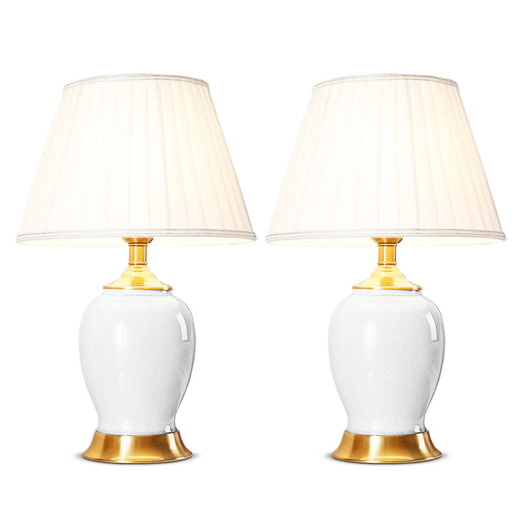 SOGA 2X Ceramic Oval Table Lamp with Gold Metal Base Desk Lamp White