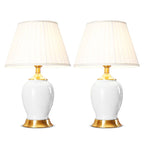 SOGA 2X Ceramic Oval Table Lamp with Gold Metal Base Desk Lamp White