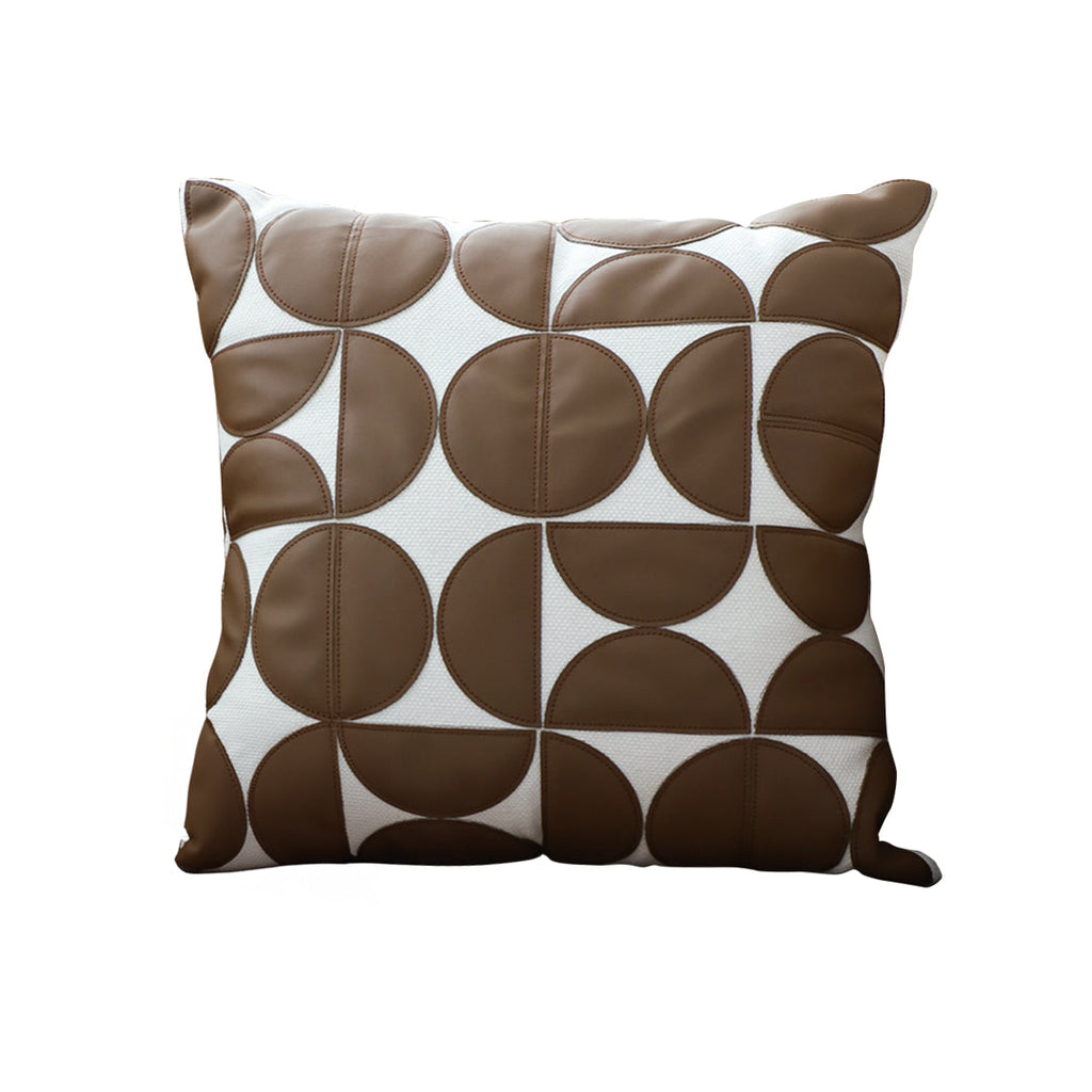 SOGA 45cm Brown Leather Square Pillow Half Moon Patchwork Design Decorative Cushion for Living Room $ 55.50