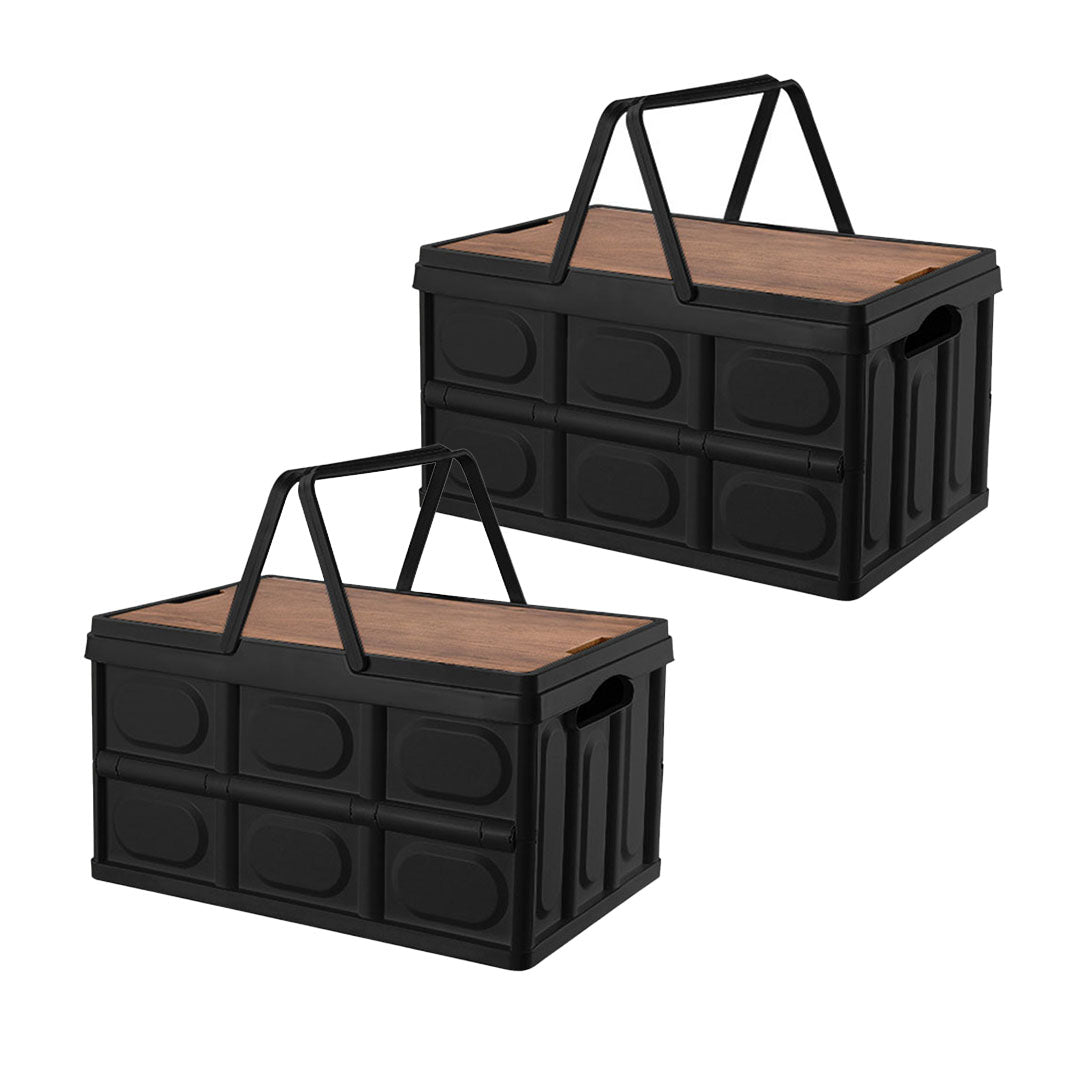 SOGA 2X 42cm 30L Black Car & Camping Foldable Storage Box Crate Stackable Container with Handle $ 116.90
