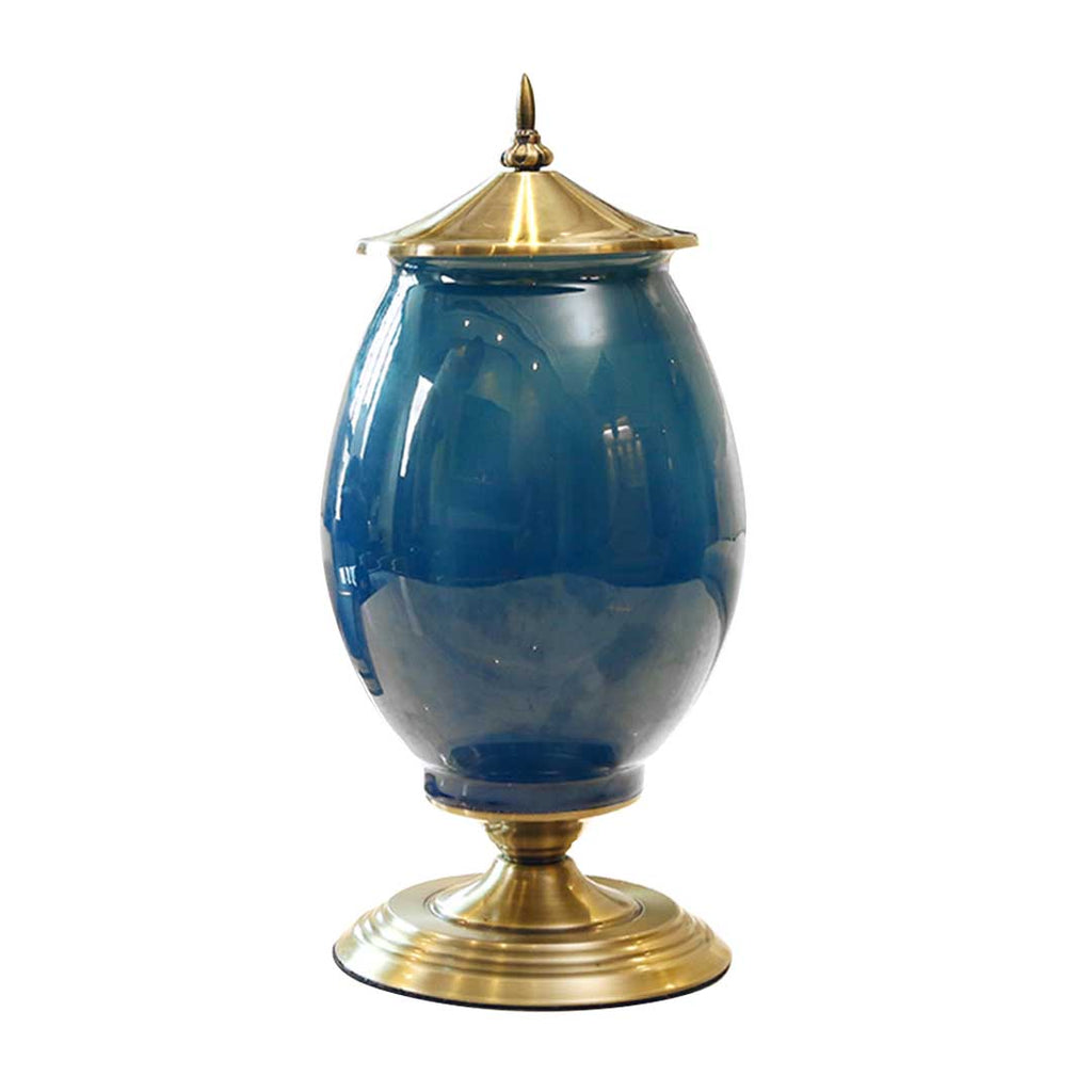 SOGA 40cm Ceramic Oval Flower Vase with Gold Metal Base Dark Blue $ 188.90