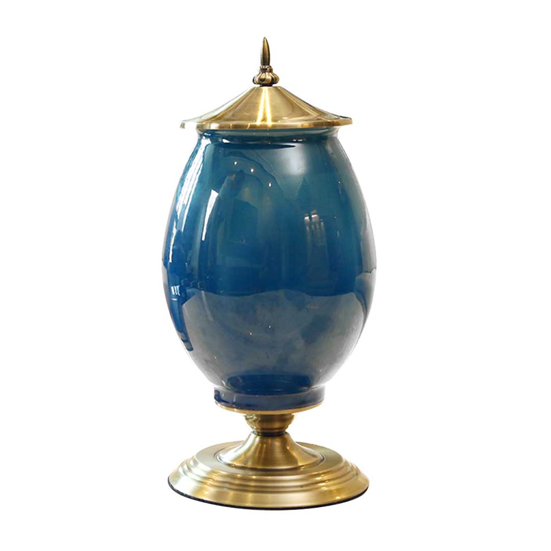 SOGA 40cm Ceramic Oval Flower Vase with Gold Metal Base Dark Blue $ 188.90