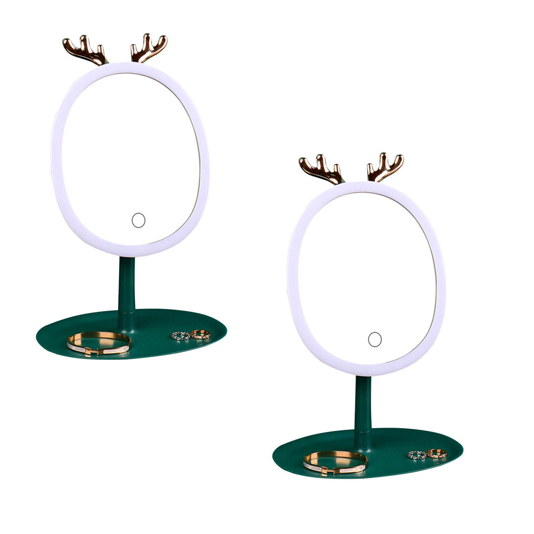 SOGA 2X Green Antler LED Light Makeup Mirror Tabletop Vanity Home Decor $ 95.50