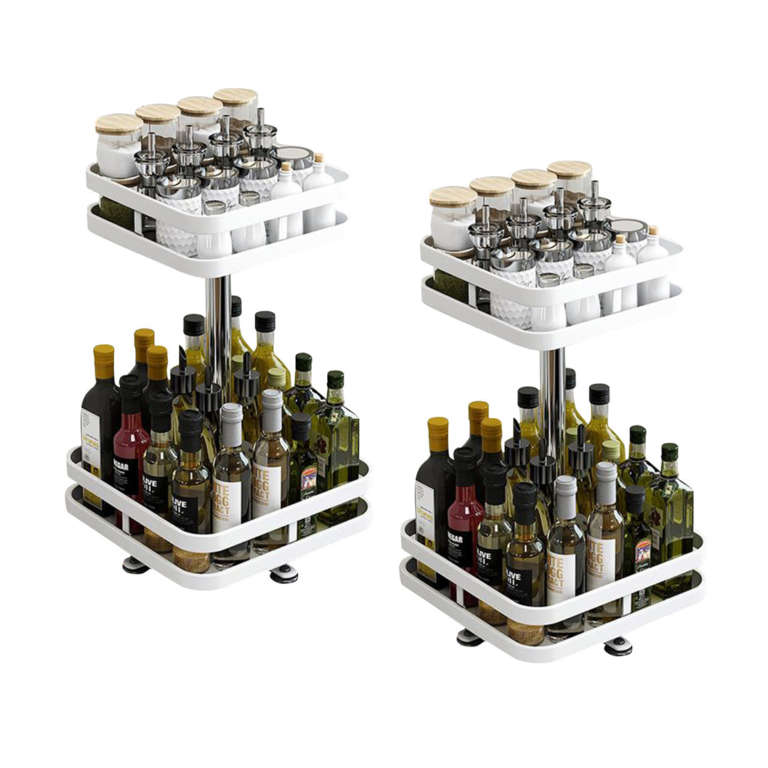 SOGA 2X 2 Tier Steel White Square Rotating Multi-Function Kitchen Portable Storage Spice Seasoning Kitchen Countertop Organiser Shelf $ 68.90
