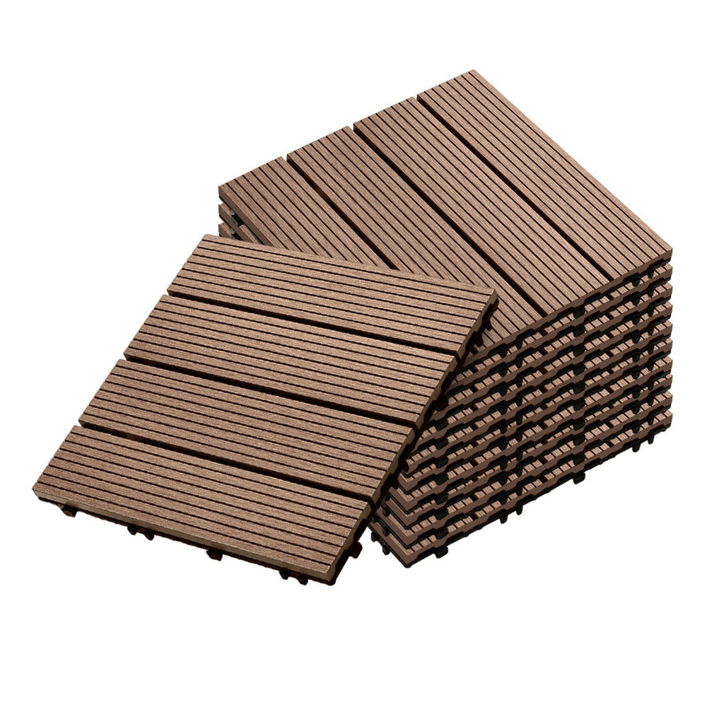 SOGA 11 pcs Light Chocolate DIY Wooden Composite Decking Tiles Garden Outdoor Backyard Flooring Home Decor $ 111.50