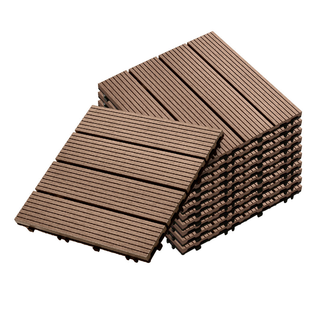 SOGA 11 pcs Light Chocolate DIY Wooden Composite Decking Tiles Garden Outdoor Backyard Flooring Home Decor $ 111.50