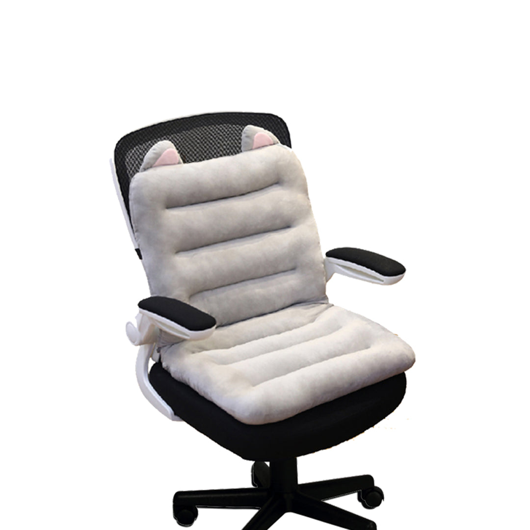 SOGA Grey One Piece Siamese Cushion Office Sedentary Butt Mat Back Waist Chair Support Home Decor With Cat Ears $ 51.50