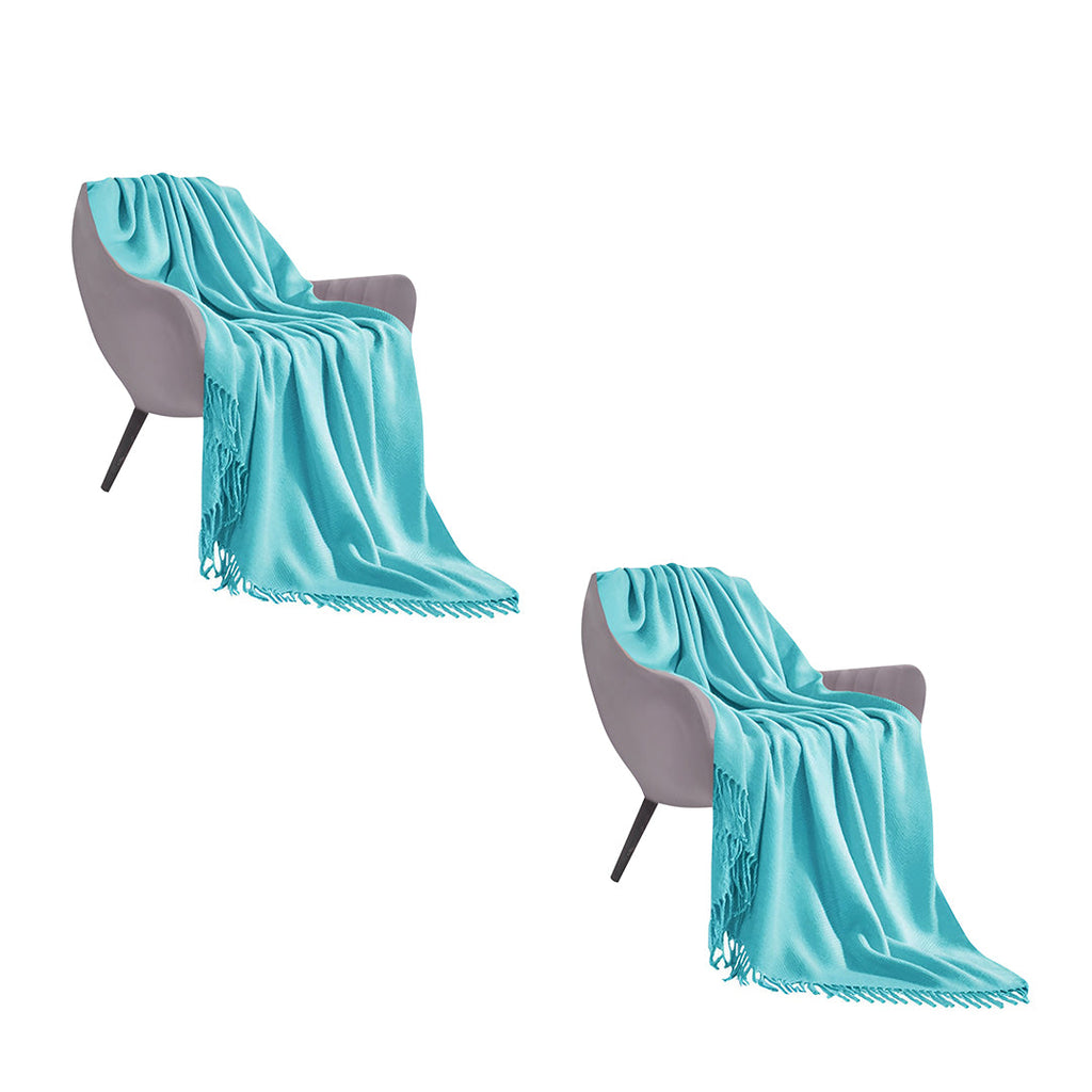 SOGA 2X Teal Acrylic Knitted Throw Blanket Solid Fringed Warm Cozy Woven Cover Couch Bed Sofa Home Decor $ 151.50