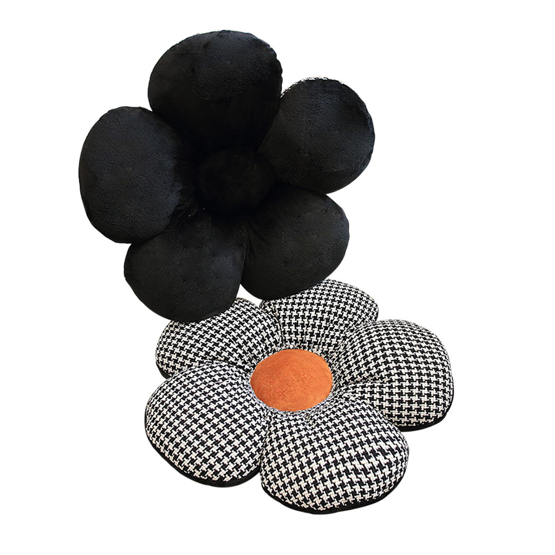 SOGA Black w/ Orange Flower Cushion Shaped for Floor and Sitting Throw Pillow