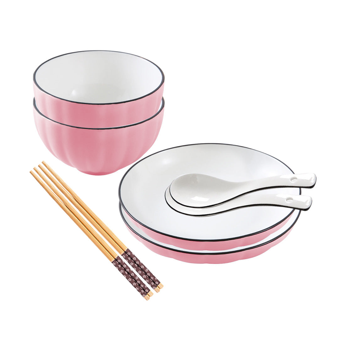 SOGA Pink Japanese Style Ceramic Dinnerware Crockery Soup Bowl Plate Server Kitchen Home Decor Set of 4 $ 44.50