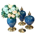 SOGA 3x Ceramic Oval Flower Vase with Blue Flower Set Dark Blue $ 477.90