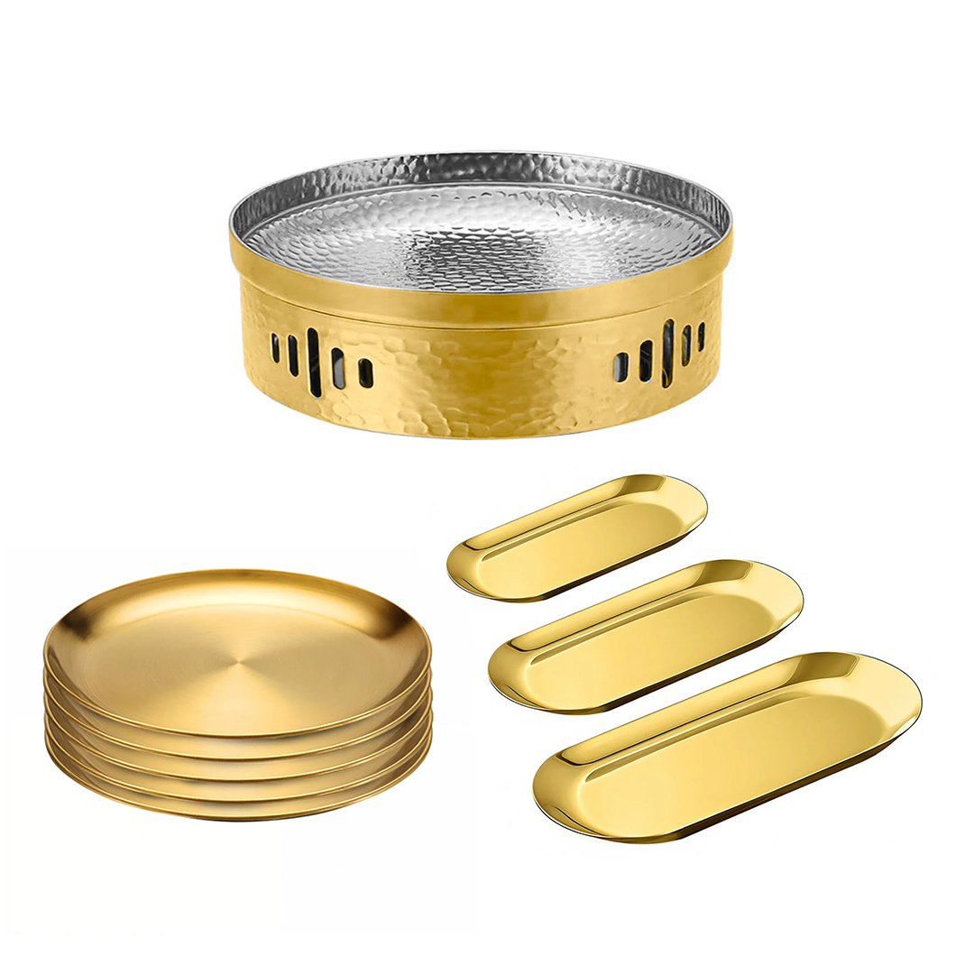 SOGA Kitchenware Bundle – Gold Nordic Plate Set, 26cm Grilling Plate & 28cm DryPot $ 181