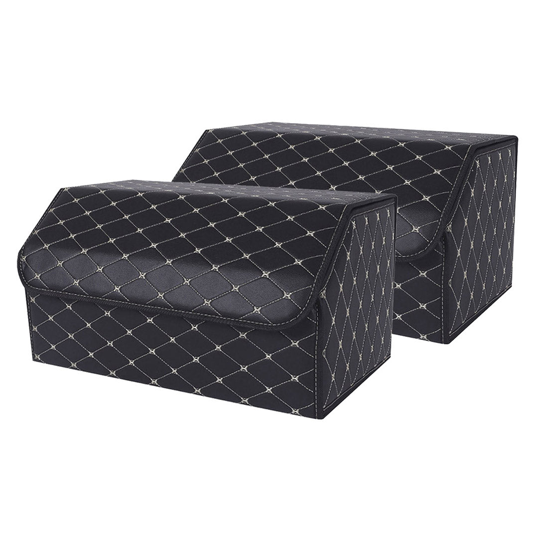 SOGA 2X Leather Car Boot Collapsible Foldable Trunk Cargo Organizer Portable Storage Box Black/Gold Stitch Large $ 92.90