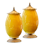 SOGA 2x 40cm Ceramic Oval Flower Vase with Gold Metal Base Yellow $ 360.90