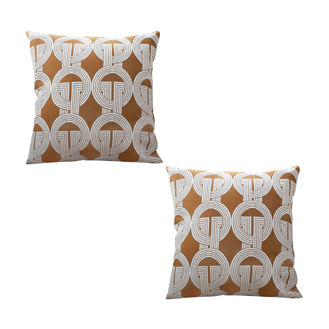 SOGA 2X 50cm Throw Pillow Brown Circular Chain Jacquard  Decorative Square for Home Decor